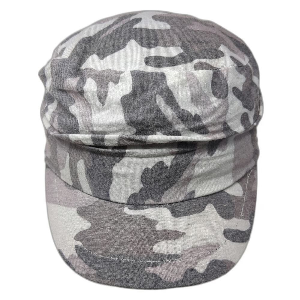 D&Y Army Cap Gray White Purple Camo One Size Elastic Back Pleated Cotton Hat